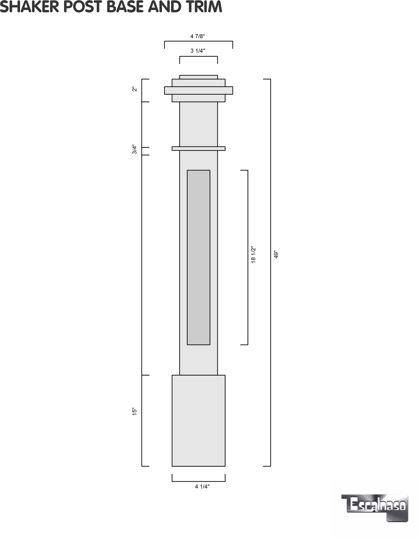 (18164) SMALL SHAKER POST WITH CAP BASE AND TOP TRIM