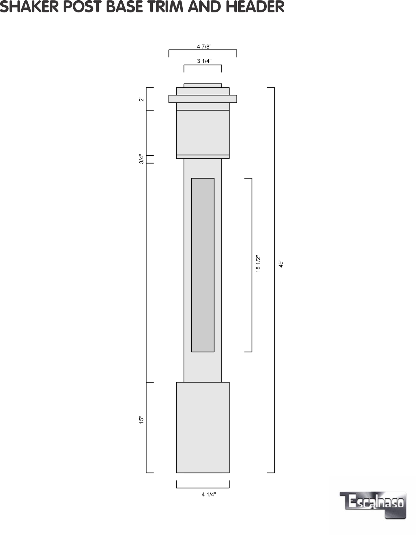 (18166) SMALL SHAKER POST WITH CAP BASE TOP TRIM AND HEADER