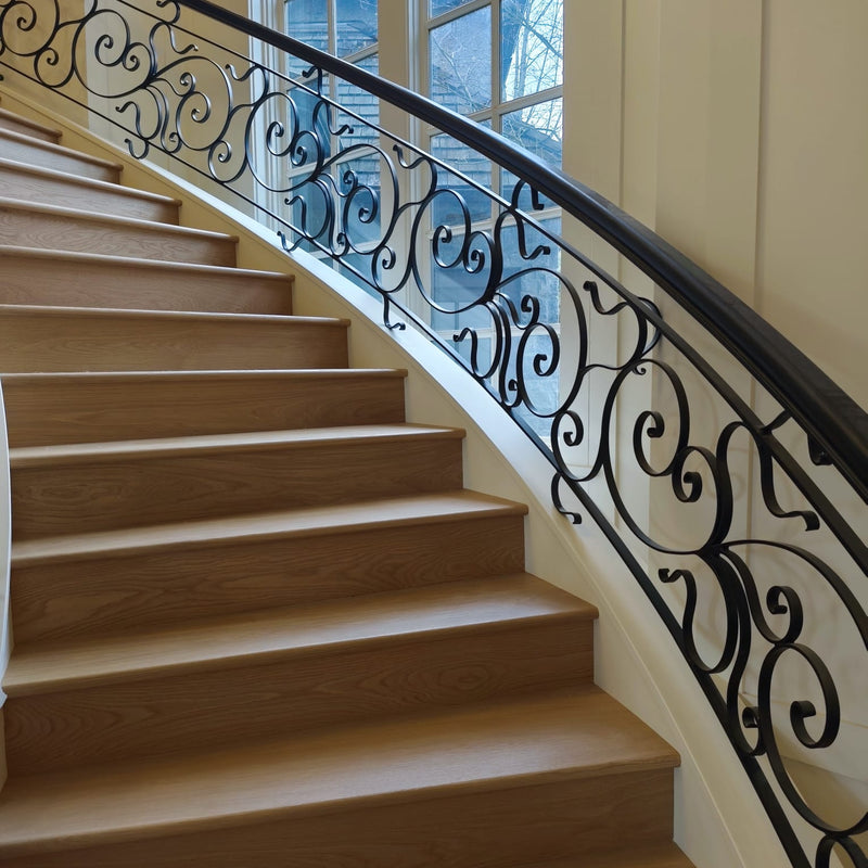 CUSTOM SOLID WOOD WHITE OAK STAIRCASE
ORIGINAL SUPPLIED NOSING FROM MANUFACTURER WAS NOT THE SAME AS THE FLOORING SUPPLIED, SO WE WERE ABLE TO MAKE COMPLEMENTARY COLOUR TREADS TO GO WITH THE FLOORING.

INSTALLED BY ATLANTIC PAINT