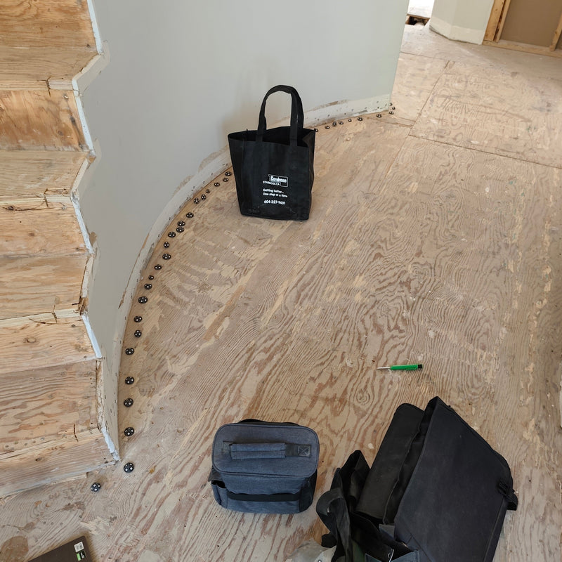 OUR NEW PROCESS OF SCANNING STAIRS. 

WE HOPE TO BE ABLE TO PROVIDE EXACT FITTING TREADS TO SPEED UP THE INSTALATION PROCESS

THIS CLIENT WANTS A CURVED DETAIL IN THE FLOORING FOLLOWING THE CURVE OF THE WALL